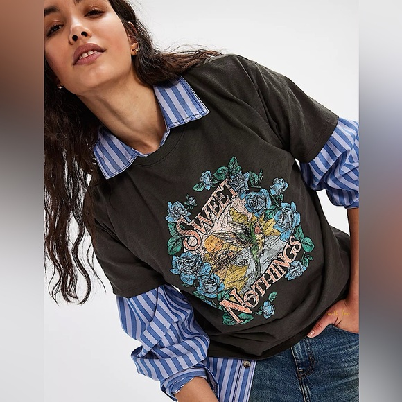 NEW Free People Spell Sweet Nothing Biker Tee - Picture 1 of 15